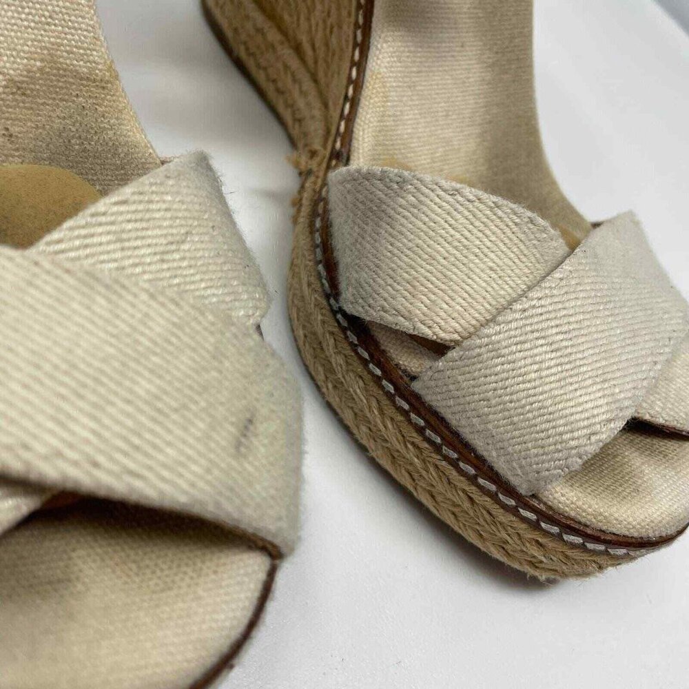 Tory Burch Adonis Crisscross Sandals Womens Size 9 Wedge Espadrilles Beige - Picture 7 of 12